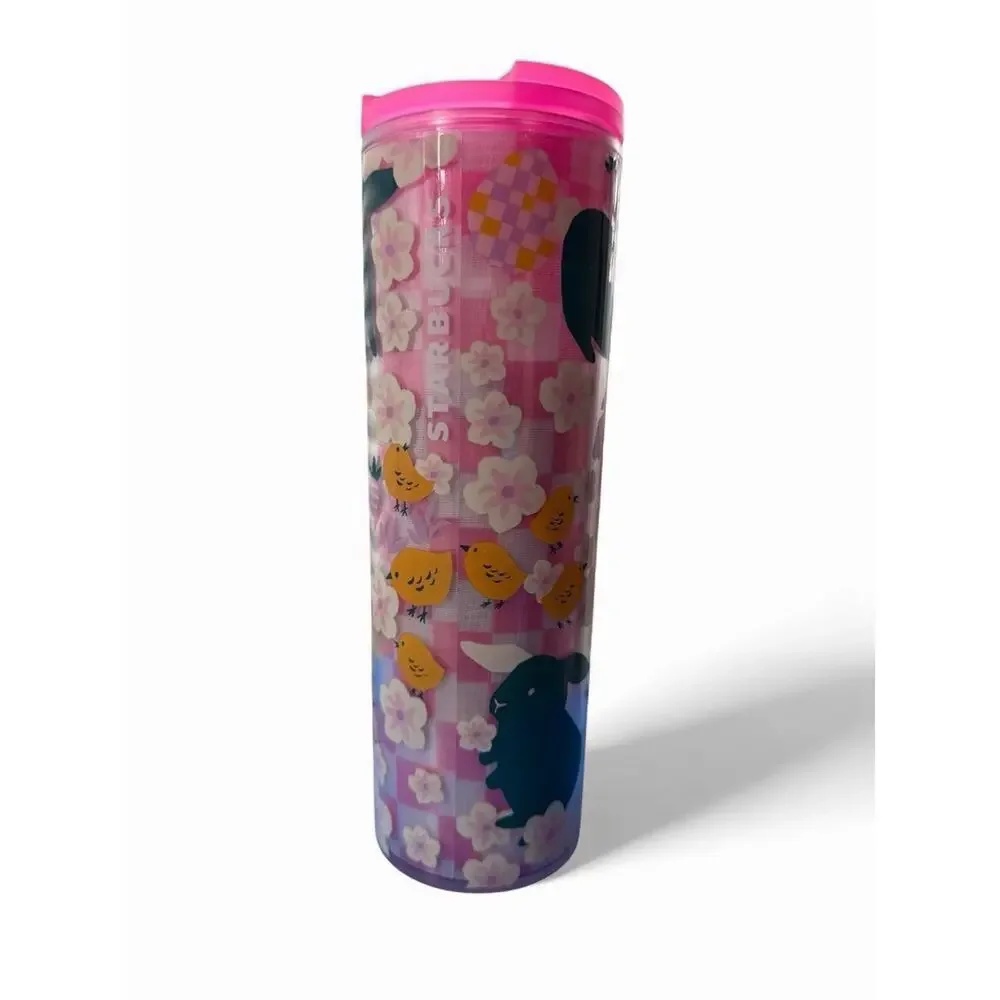 Starbucks Spring 2023 Easter Pink Bunny Floral Garden 16oz bottle tumbler NWT
